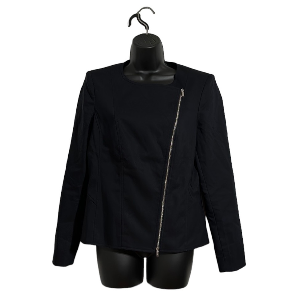 Calvin Klein Black Asymmetrical Zip Cropped Jacket Sz 8